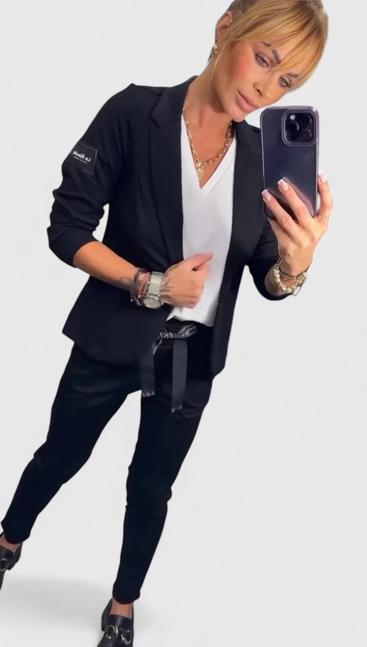 Blazer & Trousers Set Black Women's Two-Piece – Office, Casual, Holiday, Gift · Werune