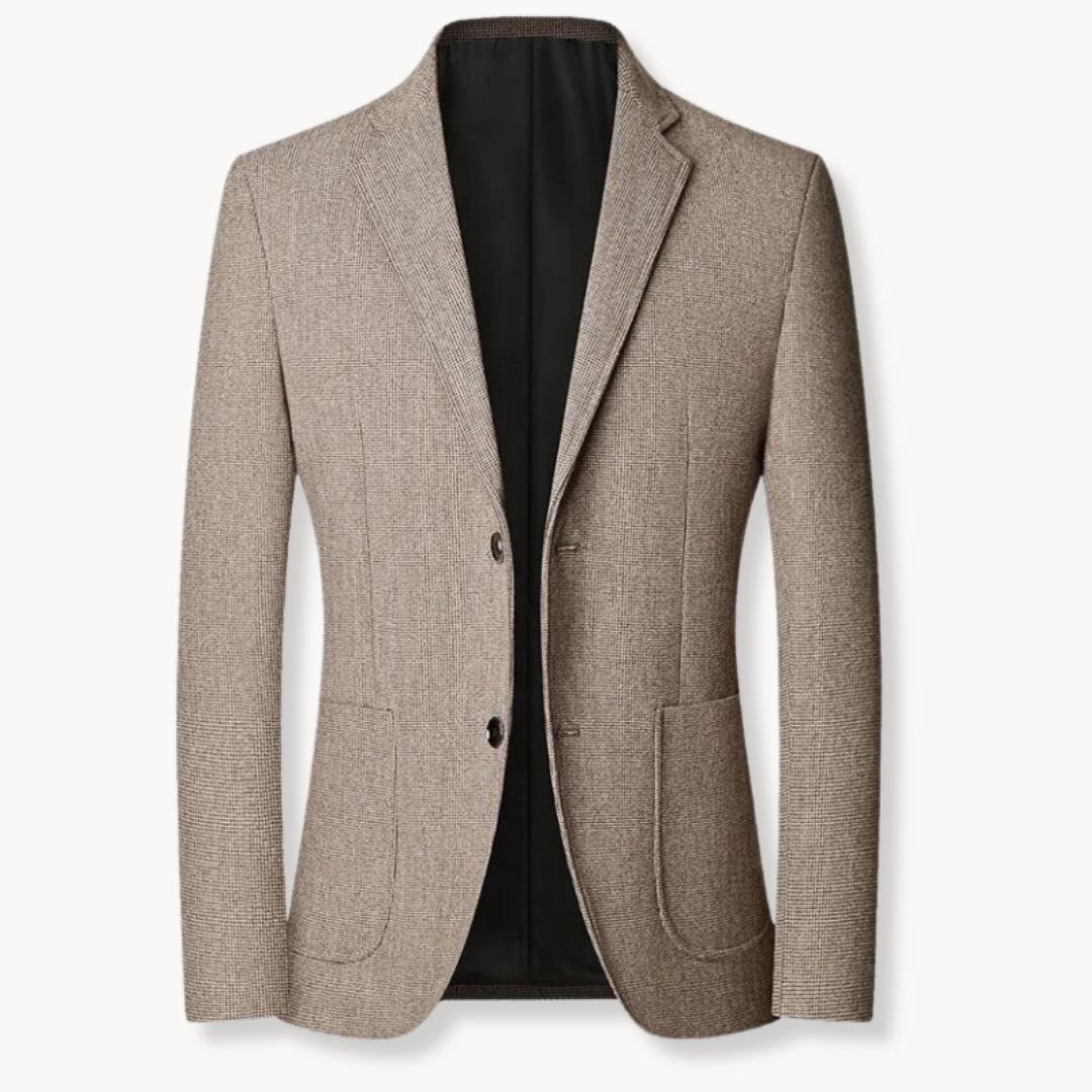 Blazer Tweed Two-Button Notch Lapel Men's Brown Tailored Jacket – Office, Casual, Smart Occasion Wear
