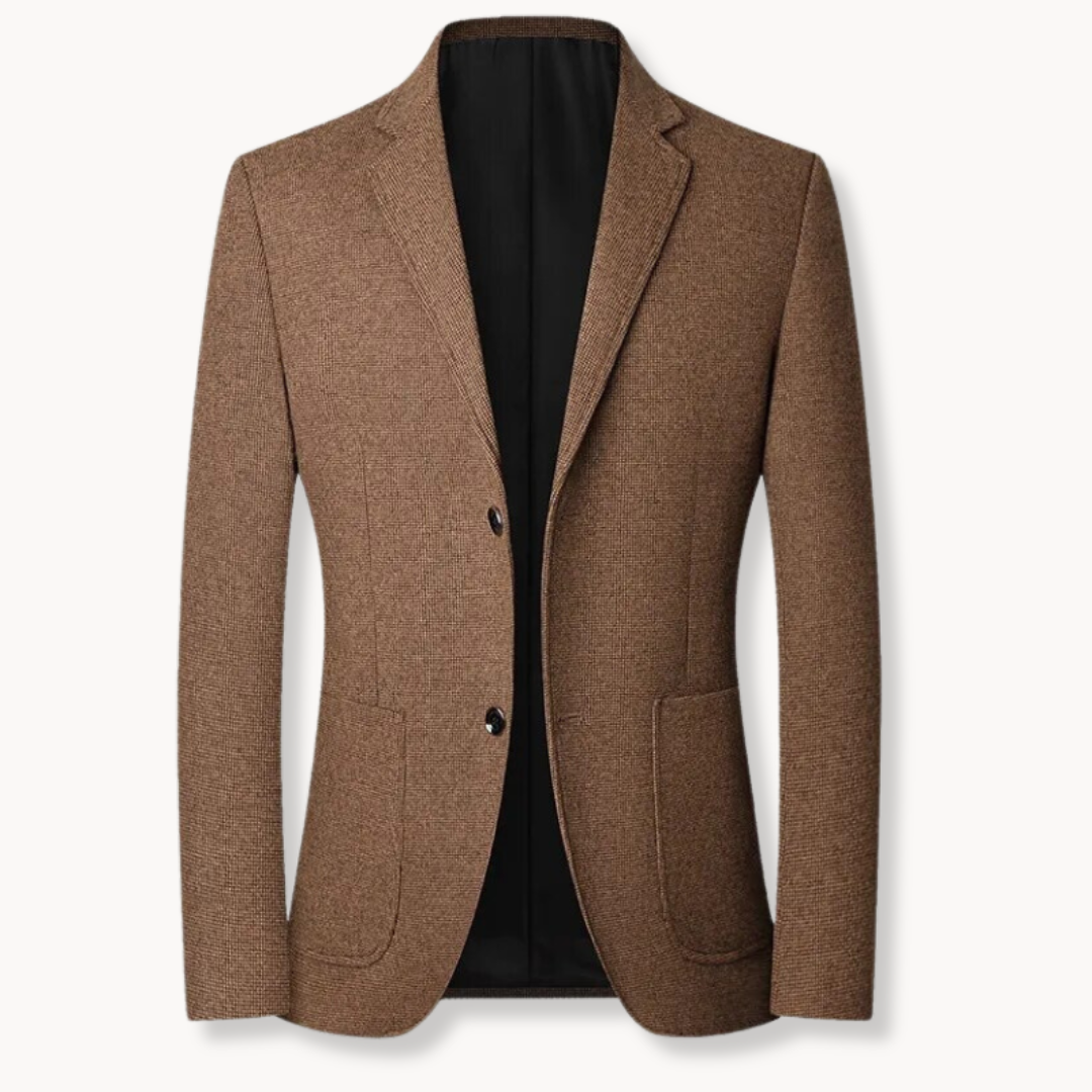 Blazer Tweed Two-Button Notch Lapel Men's Brown Tailored Jacket – Office, Casual, Smart Occasion Wear