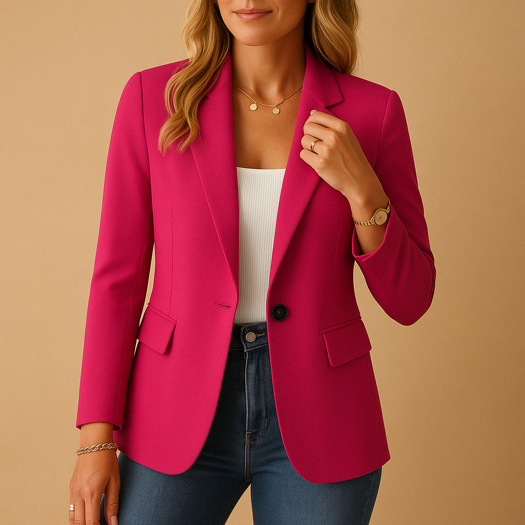 Blazer White Single-Button Women's Tailored Jacket with Flap Pockets – Office, Casual, Work, Gift