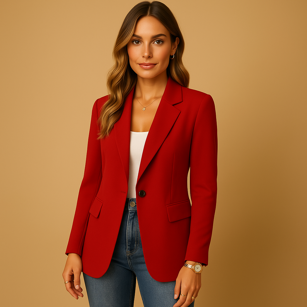 Blazer White Single-Button Women's Tailored Jacket with Flap Pockets – Office, Casual, Work, Gift