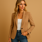 Blazer White Single-Button Women's Tailored Jacket with Flap Pockets – Office, Casual, Work, Gift