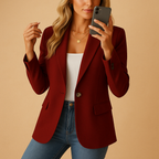 Blazer White Single-Button Women's Tailored Jacket with Flap Pockets – Office, Casual, Work, Gift