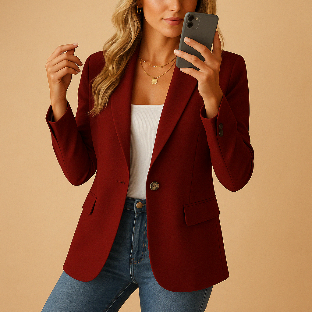 Blazer White Single-Button Women's Tailored Jacket with Flap Pockets – Office, Casual, Work, Gift
