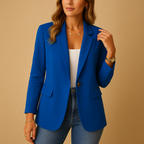 Blazer White Single-Button Women's Tailored Jacket with Flap Pockets – Office, Casual, Work, Gift