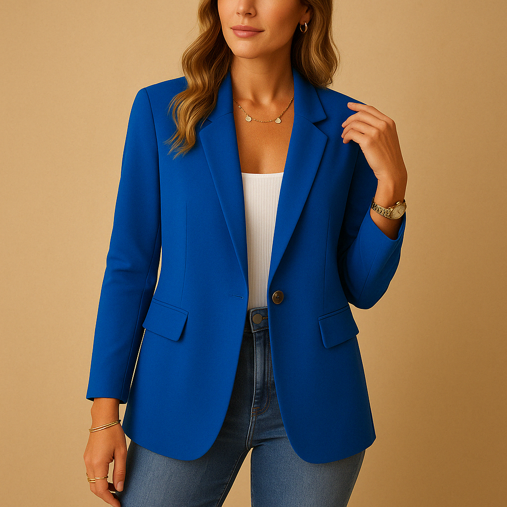 Blazer White Single-Button Women's Tailored Jacket with Flap Pockets – Office, Casual, Work, Gift