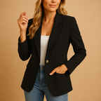 Blazer White Single-Button Women's Tailored Jacket with Flap Pockets – Office, Casual, Work, Gift