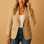 Blazer White Single-Button Women's Tailored Jacket with Flap Pockets – Office, Casual, Work, Gift