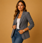 Blazer White Single-Button Women's Tailored Jacket with Flap Pockets – Office, Casual, Work, Gift
