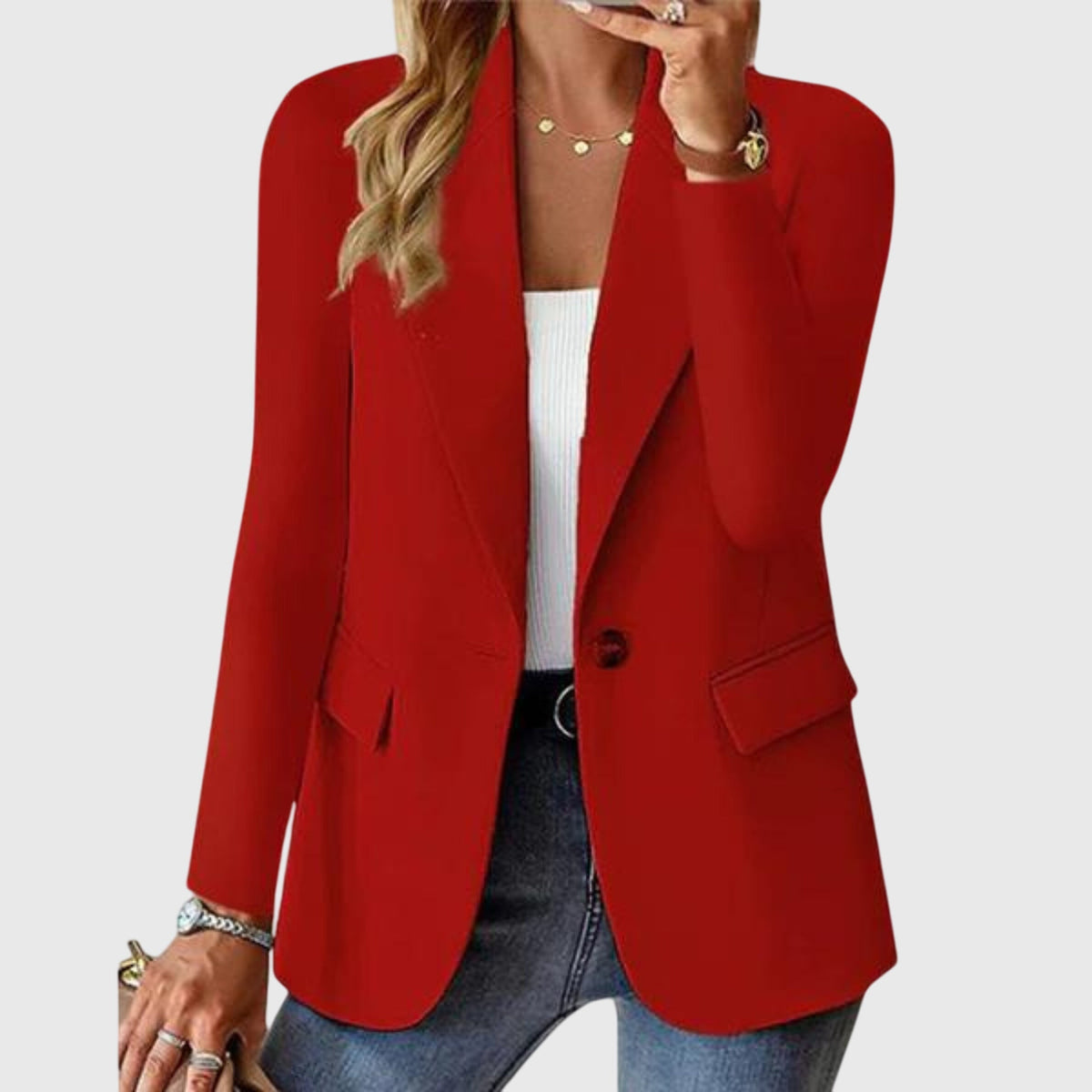 Blazer Women's Red Single-Button Lapel Jacket – Office, Work, Holiday, Gift · Werune