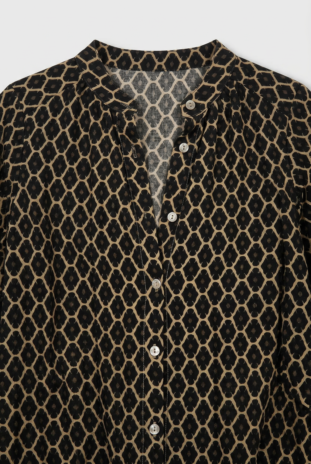 Blouse Geo Print Black Beige Women's Long Sleeve Relaxed Fit – Casual, Office, Holiday, Gift