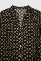 Blouse Geo Print Black Beige Women's Long Sleeve Relaxed Fit – Casual, Office, Holiday, Gift