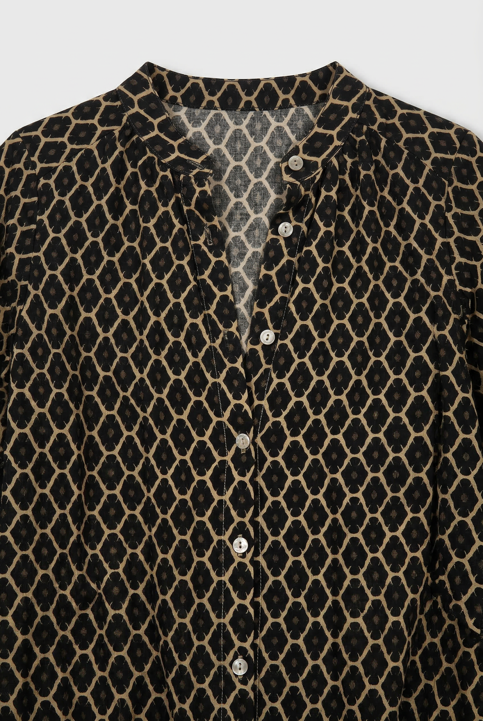 Blouse Geo Print Black Beige Women's Long Sleeve Relaxed Fit – Casual, Office, Holiday, Gift