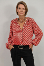 Blouse Geo Print Black Beige Women's Long Sleeve Relaxed Fit – Casual, Office, Holiday, Gift