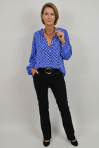 Blouse Geo Print Black Beige Women's Long Sleeve Relaxed Fit – Casual, Office, Holiday, Gift