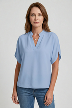 Blouse V-Neck Short Sleeve White Women's – Office, Casual, Everyday Wear, Smart Workwear Top