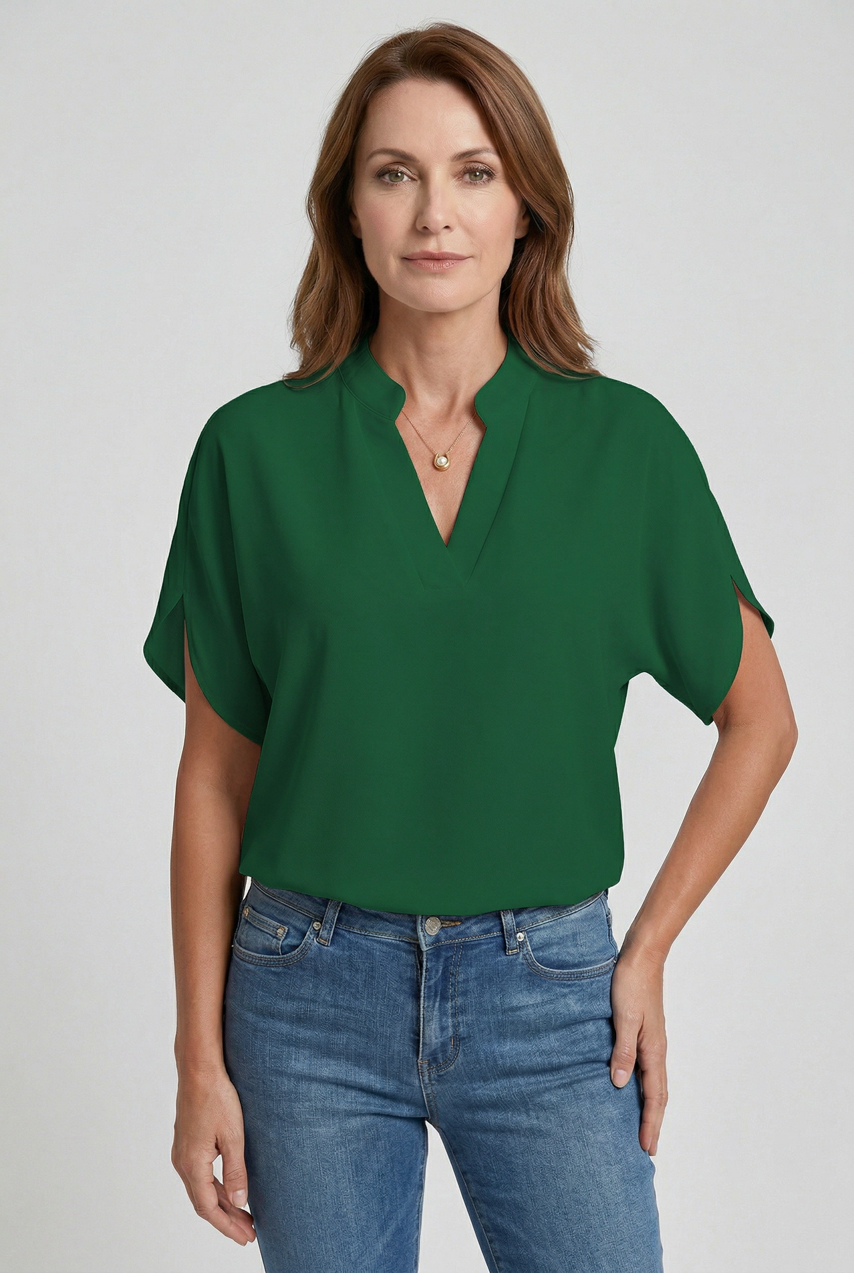 Blouse V-Neck Short Sleeve White Women's – Office, Casual, Everyday Wear, Smart Workwear Top