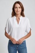 Blouse V-Neck Short Sleeve White Women's – Office, Casual, Everyday Wear, Smart Workwear Top