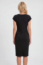 Bodycon Midi Dress Black Ruched Waist Cap Sleeve Women's – Office, Holiday, Casual, Gift