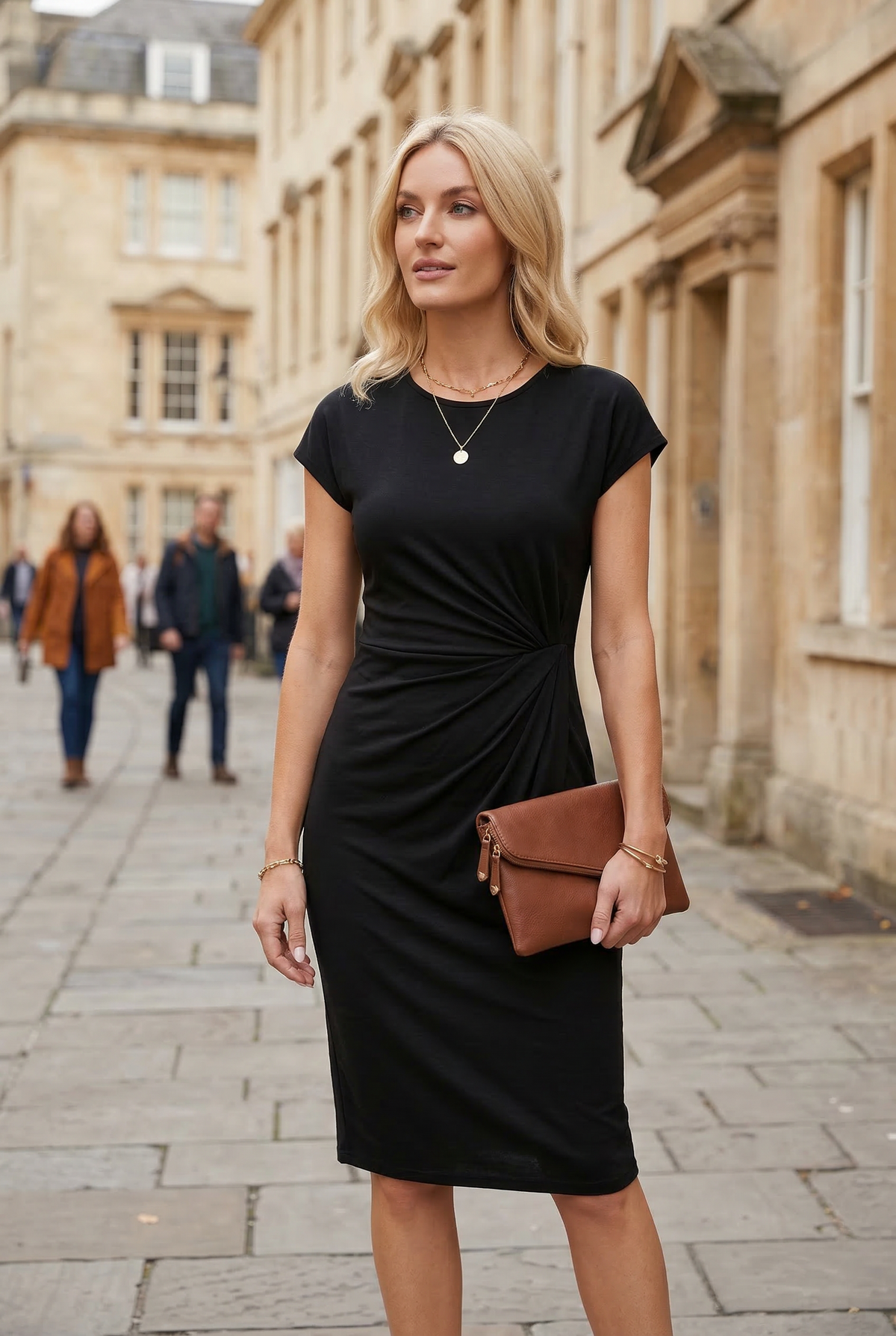 Bodycon Midi Dress Black Ruched Waist Cap Sleeve Women's – Office, Holiday, Casual, Gift