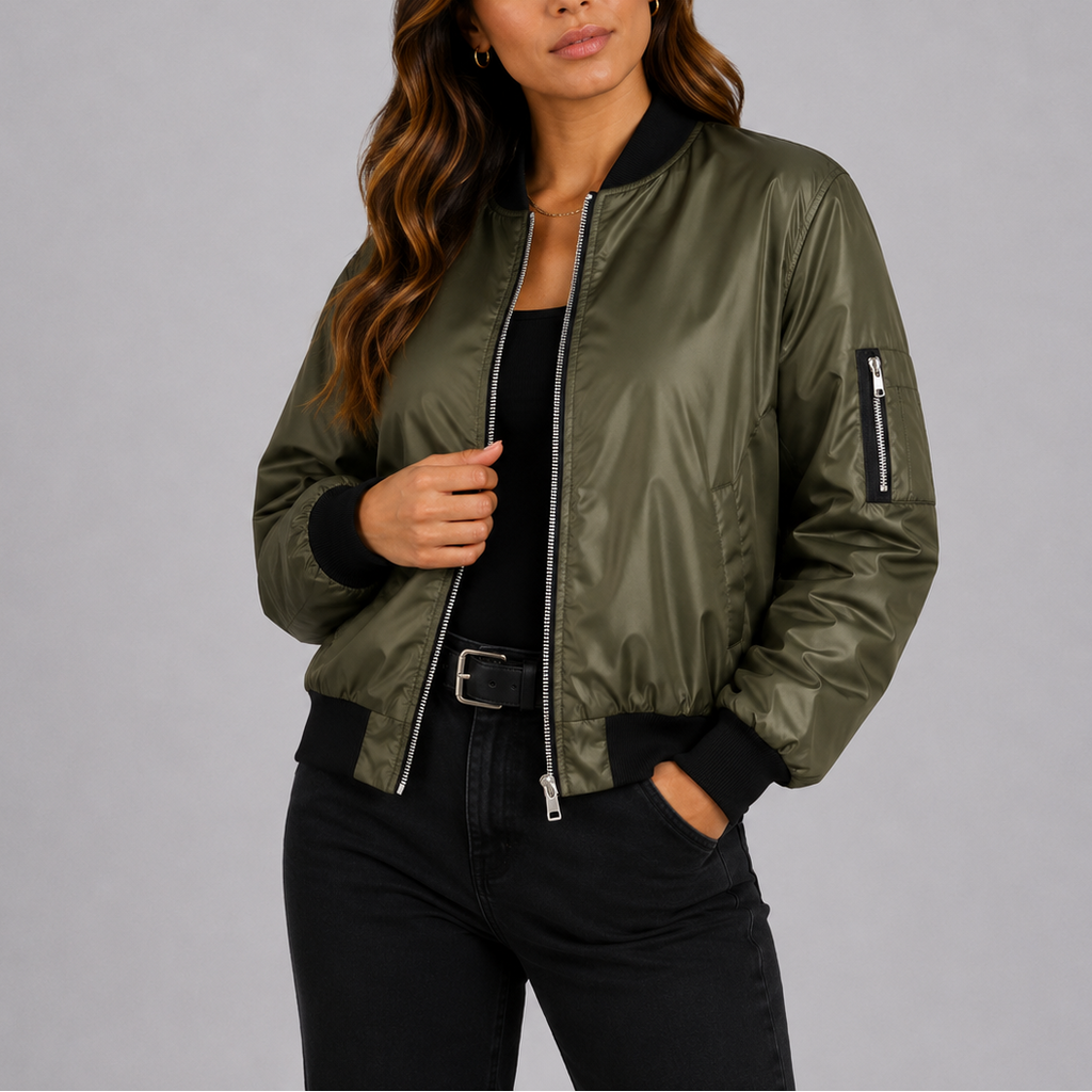Bomber Jacket Black Lightweight Zip-Up Women's – Casual, Office, Holiday, Gift · Werune