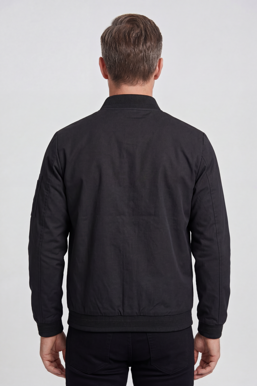 Bomber Jacket Black Men's Zip-Up with Sleeve Pocket – Casual, Office, Holiday, Gift