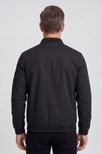 Bomber Jacket Black Men's Zip-Up with Sleeve Pocket – Casual, Office, Holiday, Gift