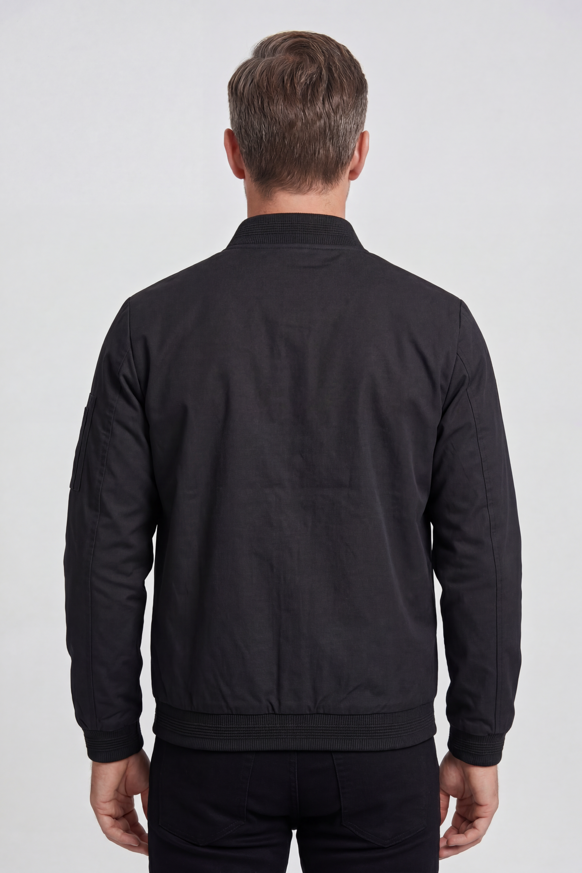 Bomber Jacket Black Men's Zip-Up with Sleeve Pocket – Casual, Office, Holiday, Gift