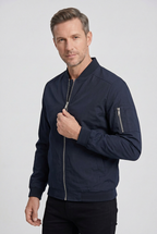 Bomber Jacket Black Men's Zip-Up with Sleeve Pocket – Casual, Office, Holiday, Gift
