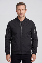 Bomber Jacket Black Men's Zip-Up with Sleeve Pocket – Casual, Office, Holiday, Gift