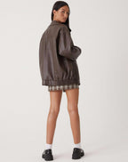 Bomber Jacket Faux Leather Women's Oversized Brown Zip Front – Casual, Holiday · Werune