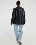 Bomber Jacket Faux Leather Women's Oversized Brown Zip Front – Casual, Holiday · Werune