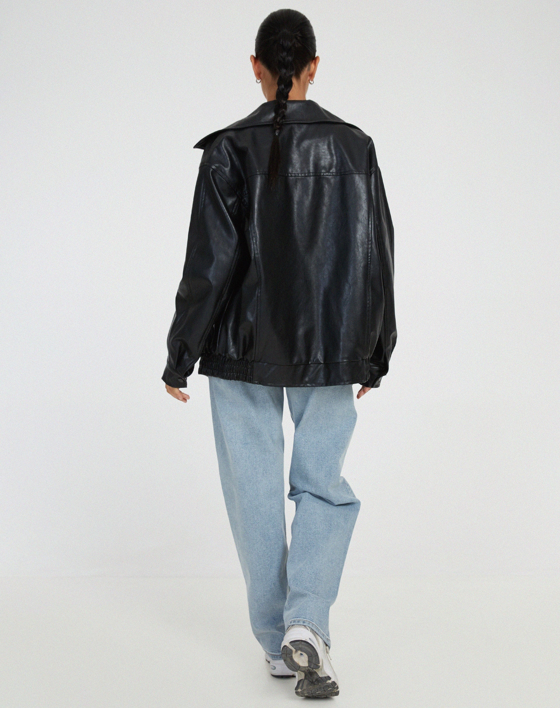 Bomber Jacket Faux Leather Women's Oversized Brown Zip Front – Casual, Holiday · Werune