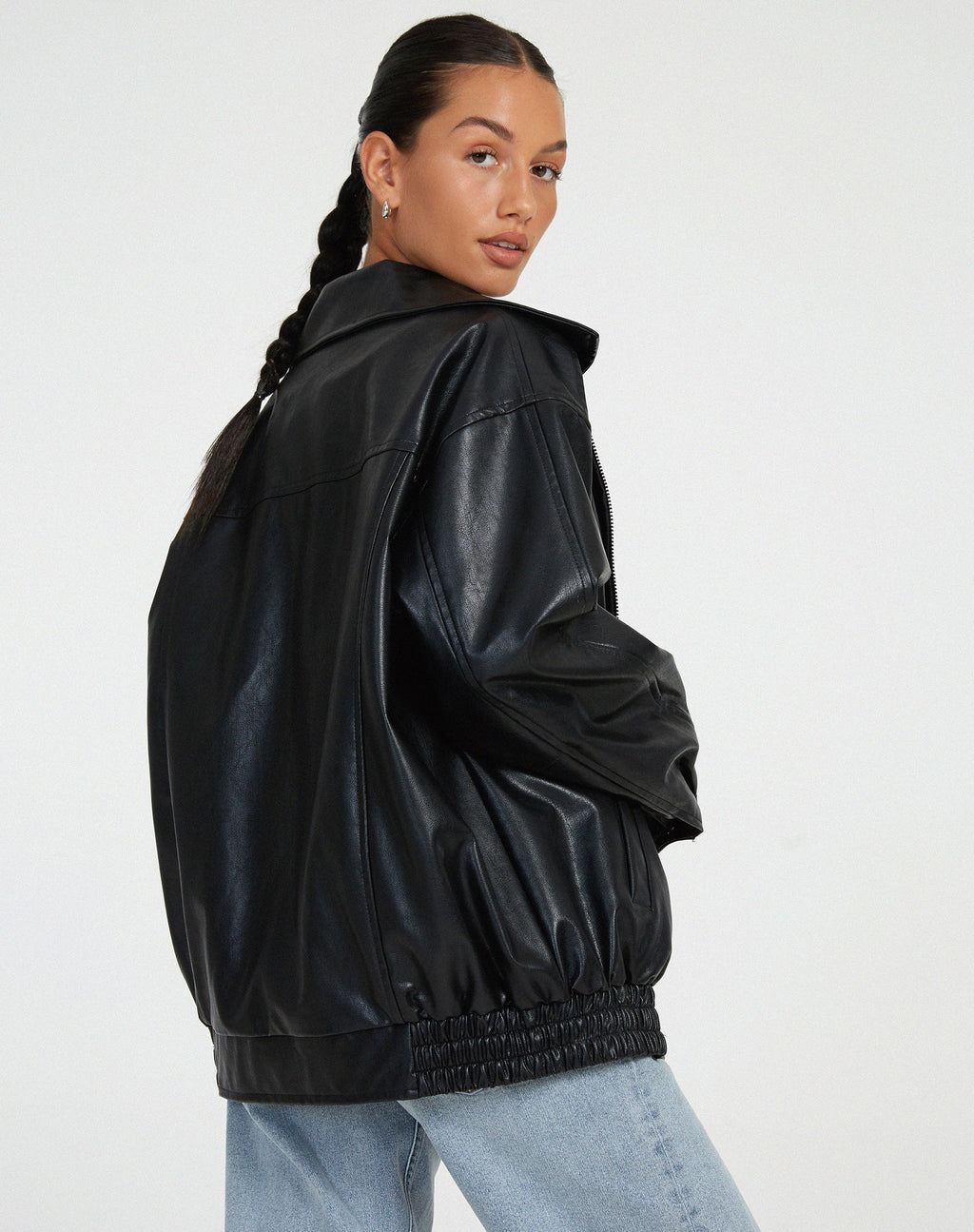 Bomber Jacket Faux Leather Women's Oversized Brown Zip Front – Casual, Holiday · Werune