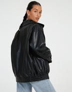 Bomber Jacket Faux Leather Women's Oversized Brown Zip Front – Casual, Holiday · Werune