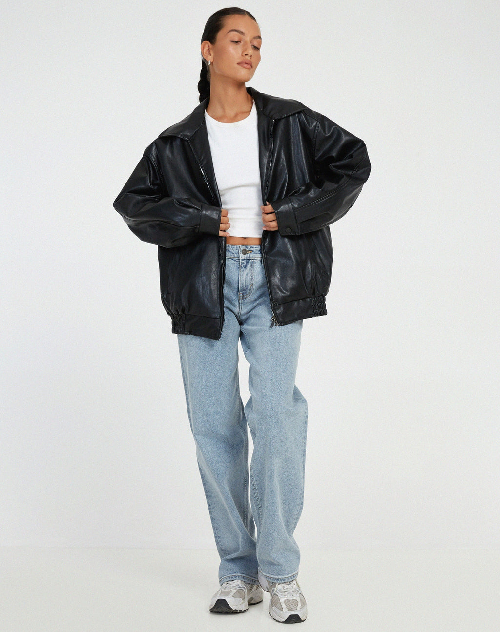 Bomber Jacket Faux Leather Women's Oversized Brown Zip Front – Casual, Holiday · Werune