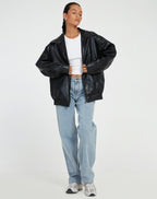 Bomber Jacket Faux Leather Women's Oversized Brown Zip Front – Casual, Holiday · Werune