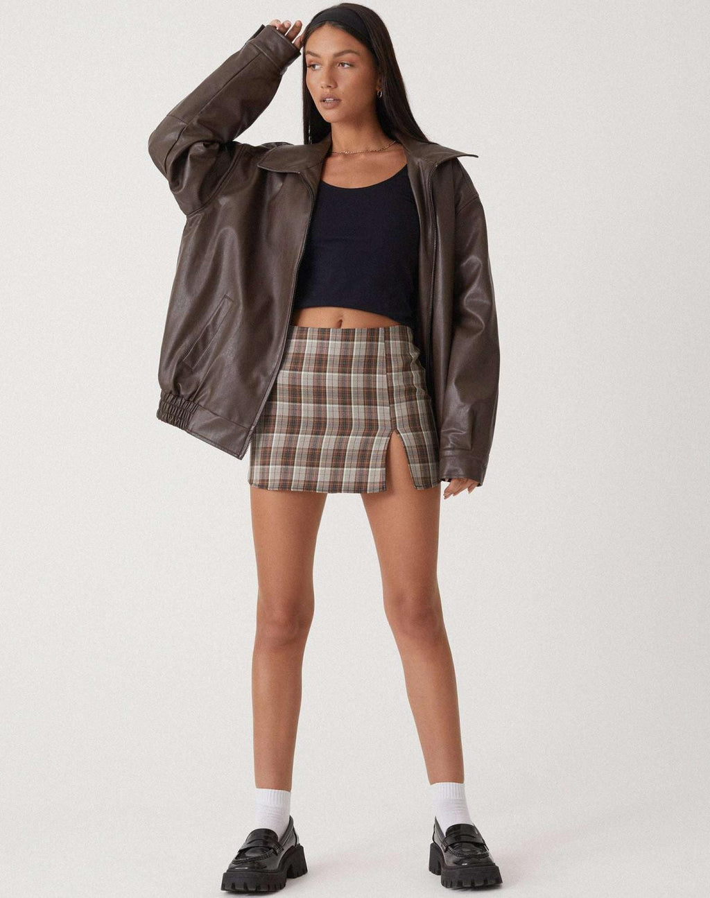 Bomber Jacket Faux Leather Women's Oversized Brown Zip Front – Casual, Holiday · Werune