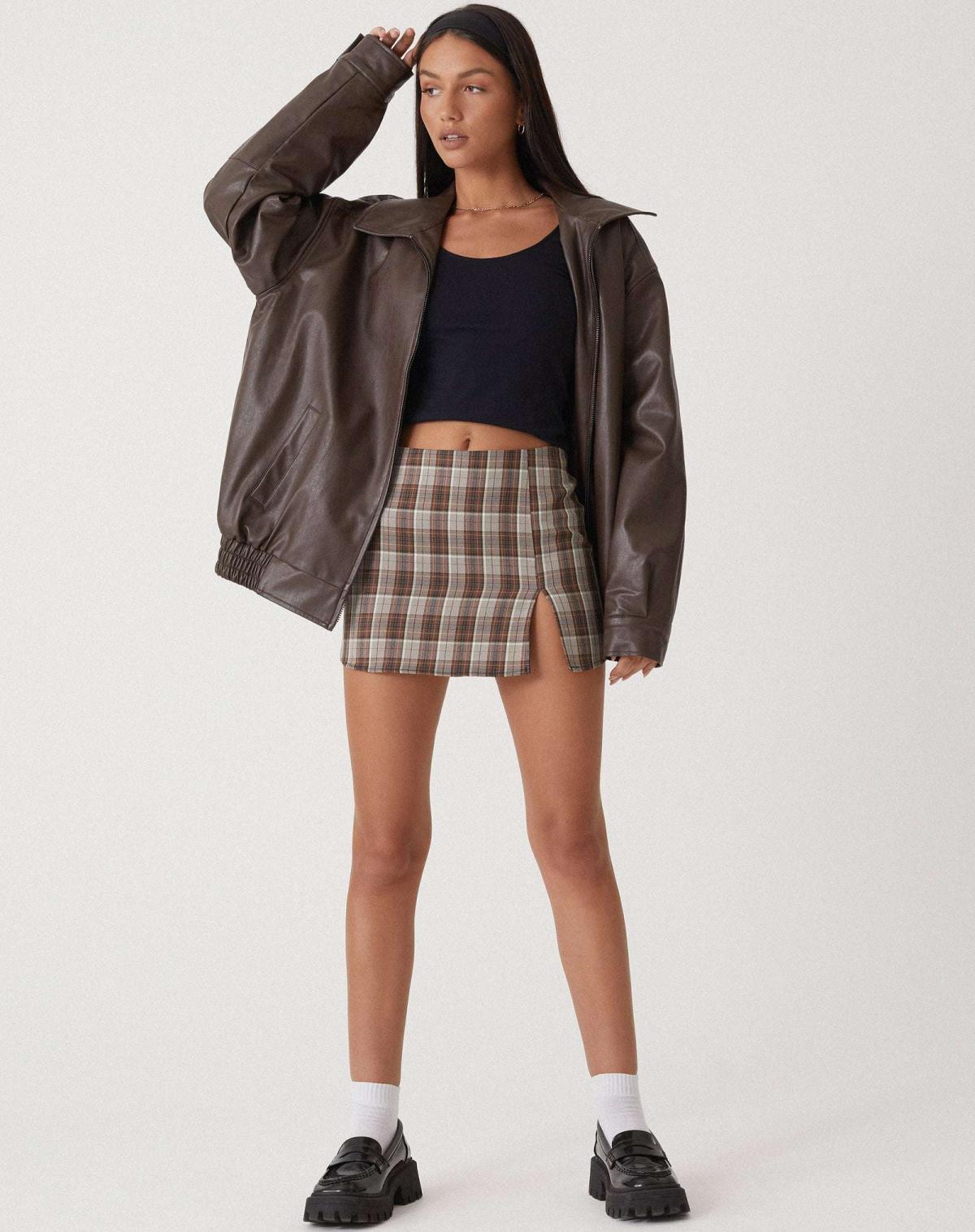 Bomber Jacket Faux Leather Women's Oversized Brown Zip Front – Casual, Holiday · Werune