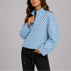 Bomber Jacket Navy Polka Dot Women's Stand Collar Zip-Up – Casual, Office, Holiday, Gift