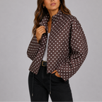 Bomber Jacket Navy Polka Dot Women's Stand Collar Zip-Up – Casual, Office, Holiday, Gift