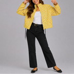 Bomber Jacket Navy Polka Dot Women's Stand Collar Zip-Up – Casual, Office, Holiday, Gift