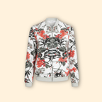 Bomber Jacket Women's Floral Print White Red Full Zip – Casual, Holiday, Office, Gift