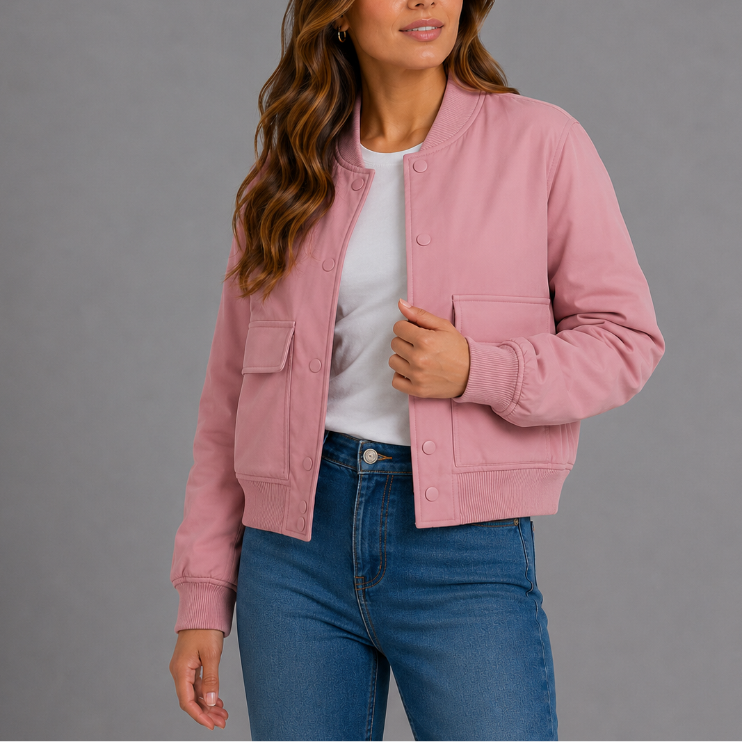 Bomber Jacket Women's Navy Snap-Button – Casual, Office, Holiday, Gift · Werune