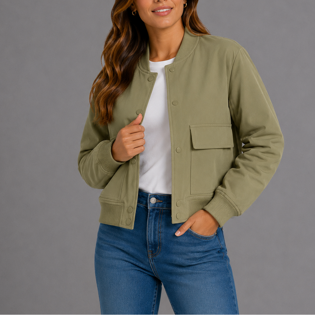 Bomber Jacket Women's Navy Snap-Button – Casual, Office, Holiday, Gift · Werune