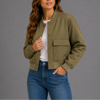 Bomber Jacket Women's Navy Snap-Button – Casual, Office, Holiday, Gift · Werune