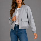 Bomber Jacket Women's Navy Snap-Button – Casual, Office, Holiday, Gift · Werune