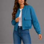 Bomber Jacket Women's Navy Snap-Button – Casual, Office, Holiday, Gift · Werune