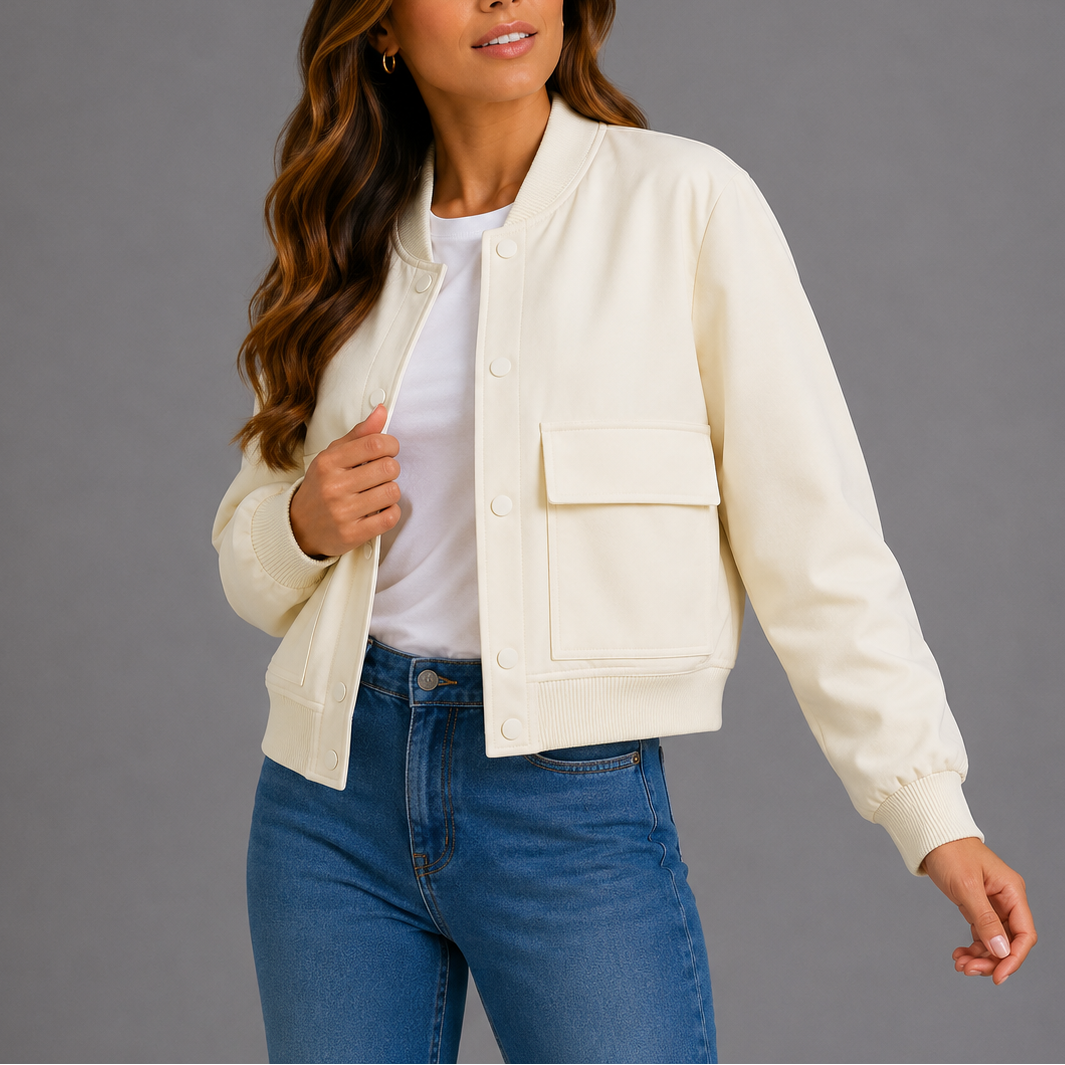 Bomber Jacket Women's Navy Snap-Button – Casual, Office, Holiday, Gift · Werune