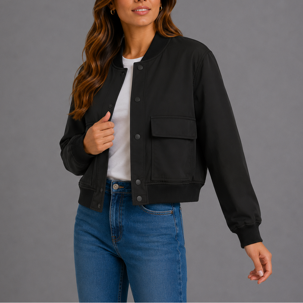 Bomber Jacket Women's Navy Snap-Button – Casual, Office, Holiday, Gift · Werune